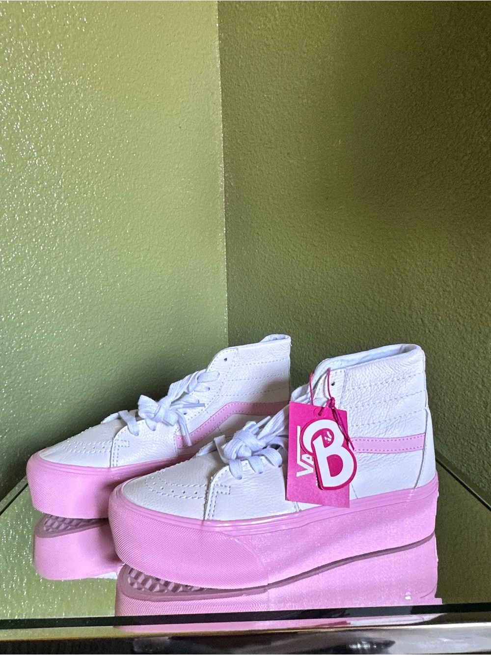 Vans Barbie White High-Top Platform Sneakers with Pink Sole